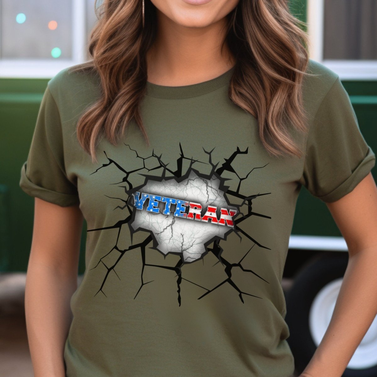 Patriotic Veteran under the Surface American Flag Military Retirement Shirt - Military Green - XS -