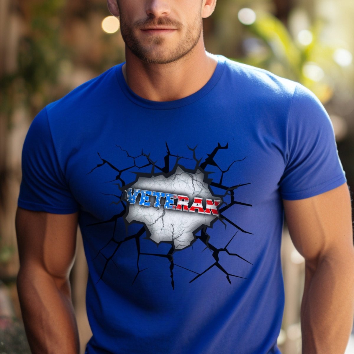Patriotic Veteran under the Surface American Flag Military Retirement Shirt - True Royal - XS -