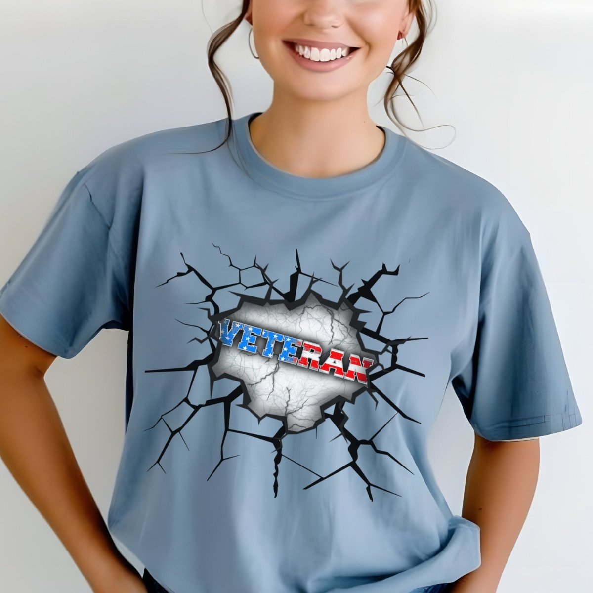 Patriotic Veteran under the Surface American Flag Military Retirement Shirt - Steel Blue - XS -