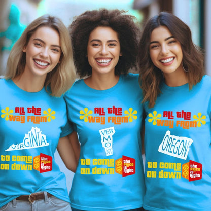 Personalized All the Way from "State" to Come on Down Price is Right Shirt for Traveler - Aqua - XS - Short