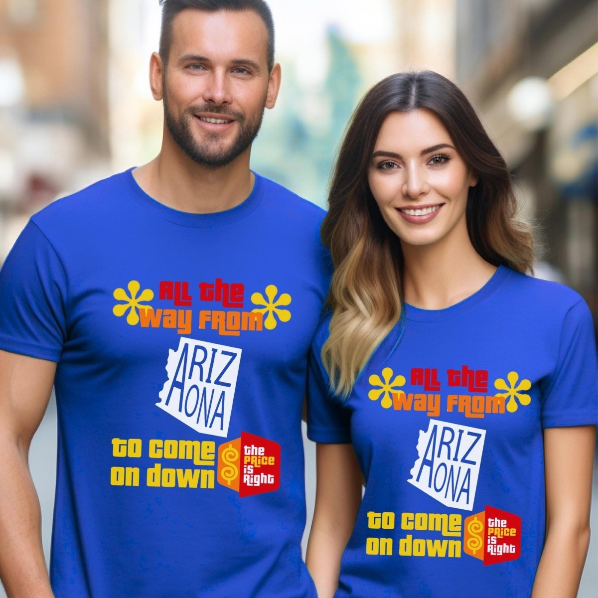 Personalized All the Way from "State" to Come on Down Price is Right Shirt for Traveler - Blue - XS - Short