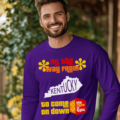 Personalized All the Way from "State" to Come on Down Price is Right Shirt for Traveler - Purple - XS - Long