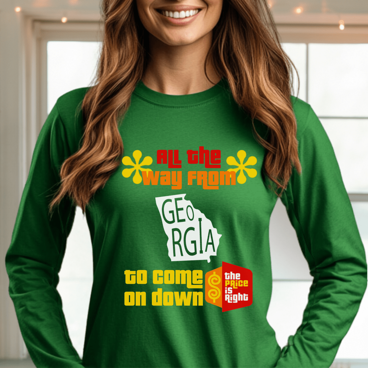 Personalized All the Way from "State" to Come on Down Price is Right Shirt for Traveler - Green - XS - Long