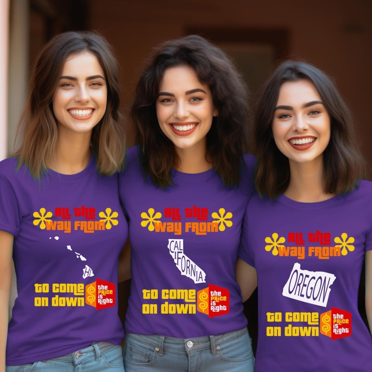 Personalized All the Way from "State" to Come on Down Price is Right Shirt for Traveler - Purple - XS - Short