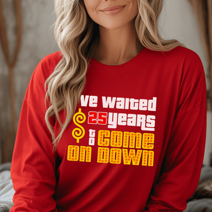 Personalized I’ve Waited XX Years to Come on Down Shirt for Longtime Fan Celebrating Milestone Birthday or Bucket List Trip - Red - XS - Long