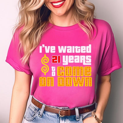 Personalized I’ve Waited XX Years to Come on Down Shirt for Longtime Fan Celebrating Milestone Birthday or Bucket List Trip - Berry - XS - Short