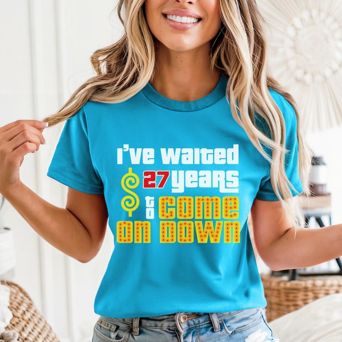 Personalized I’ve Waited XX Years to Come on Down Shirt for Longtime Fan Celebrating Milestone Birthday or Bucket List Trip - Aqua - XS - Short