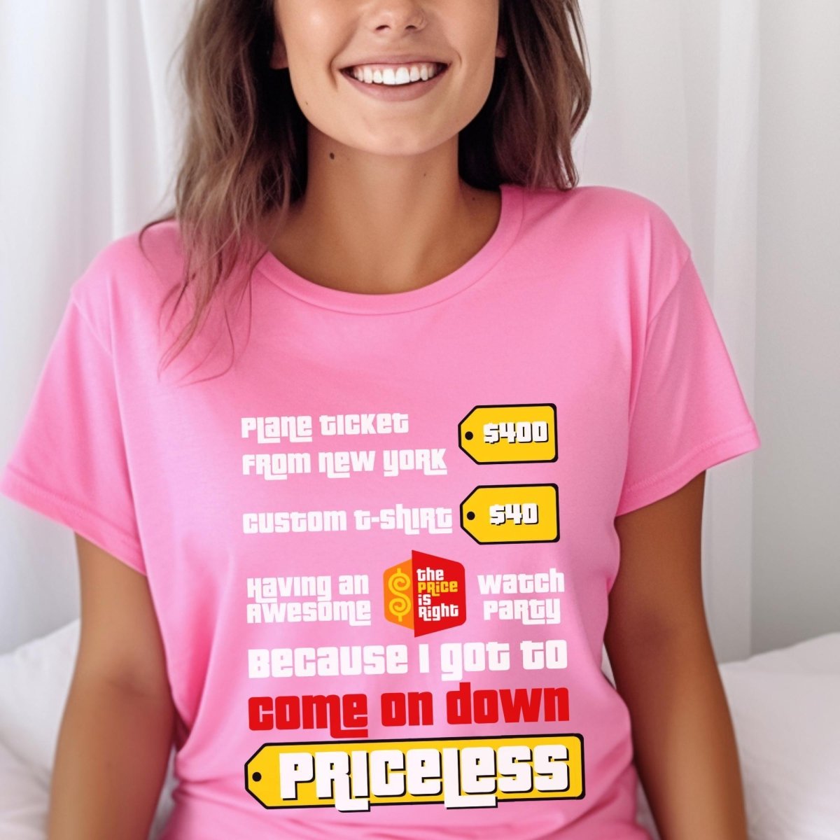 Personalized Price is Right Priceless Bucket List Travel Shirt, Custom Plane Ticket Tee - Charity Pink - XS -