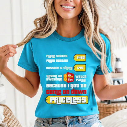 Personalized Price is Right Priceless Bucket List Travel Shirt, Custom Plane Ticket Tee - Aqua - XS -