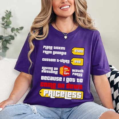 Personalized Price is Right Priceless Bucket List Travel Shirt, Custom Plane Ticket Tee - Team Purple - XS -