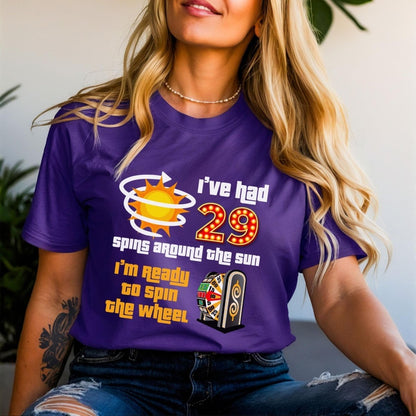 Personalized Spins Around the Sun Price is Right Birthday Shirt, Custom Age Gift - Team Purple - XS -