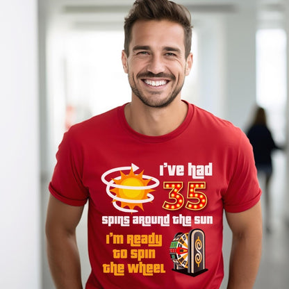 Personalized Spins Around the Sun Price is Right Birthday Shirt, Custom Age Gift - Red - XS -