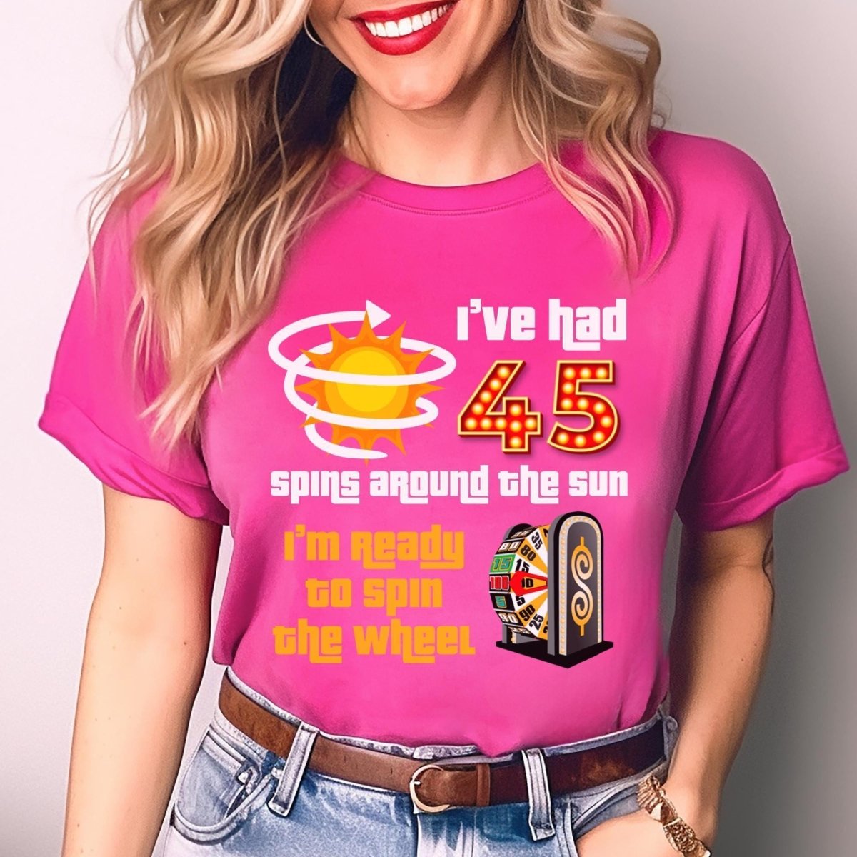 Personalized Spins Around the Sun Price is Right Birthday Shirt, Custom Age Gift - Berry - XS -