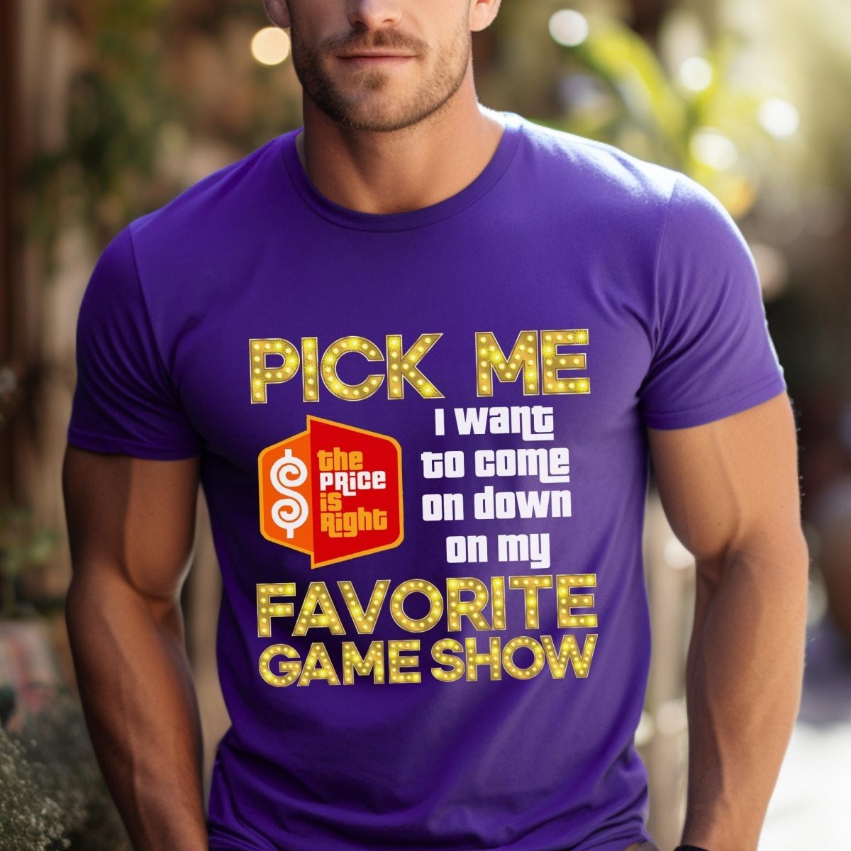 Pick Me I Want to Come on Down on My Favorite Game Show Price is Right Shirt - Purple - XS - Short