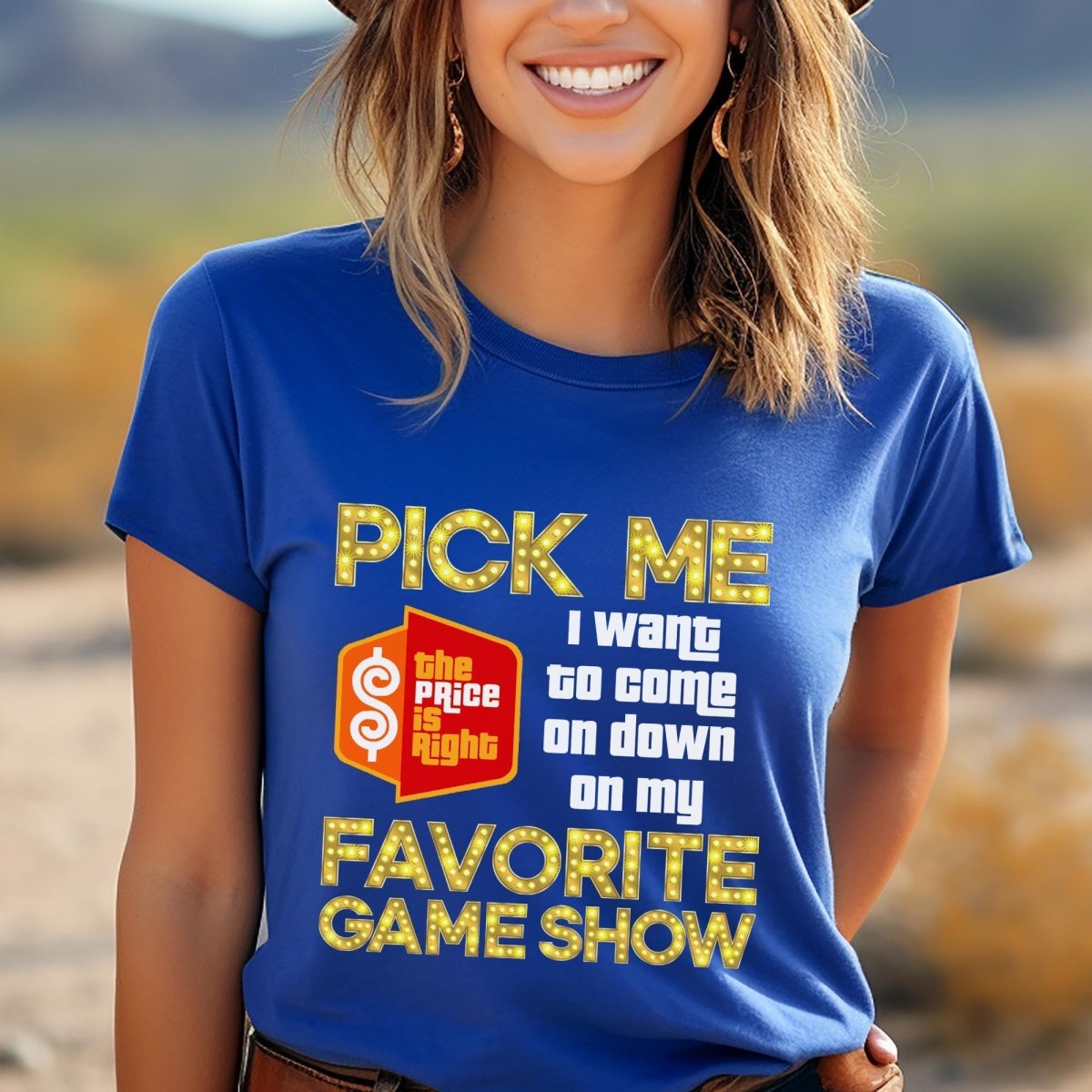 Pick Me I Want to Come on Down on My Favorite Game Show Price is Right Shirt - Blue - XS - Short