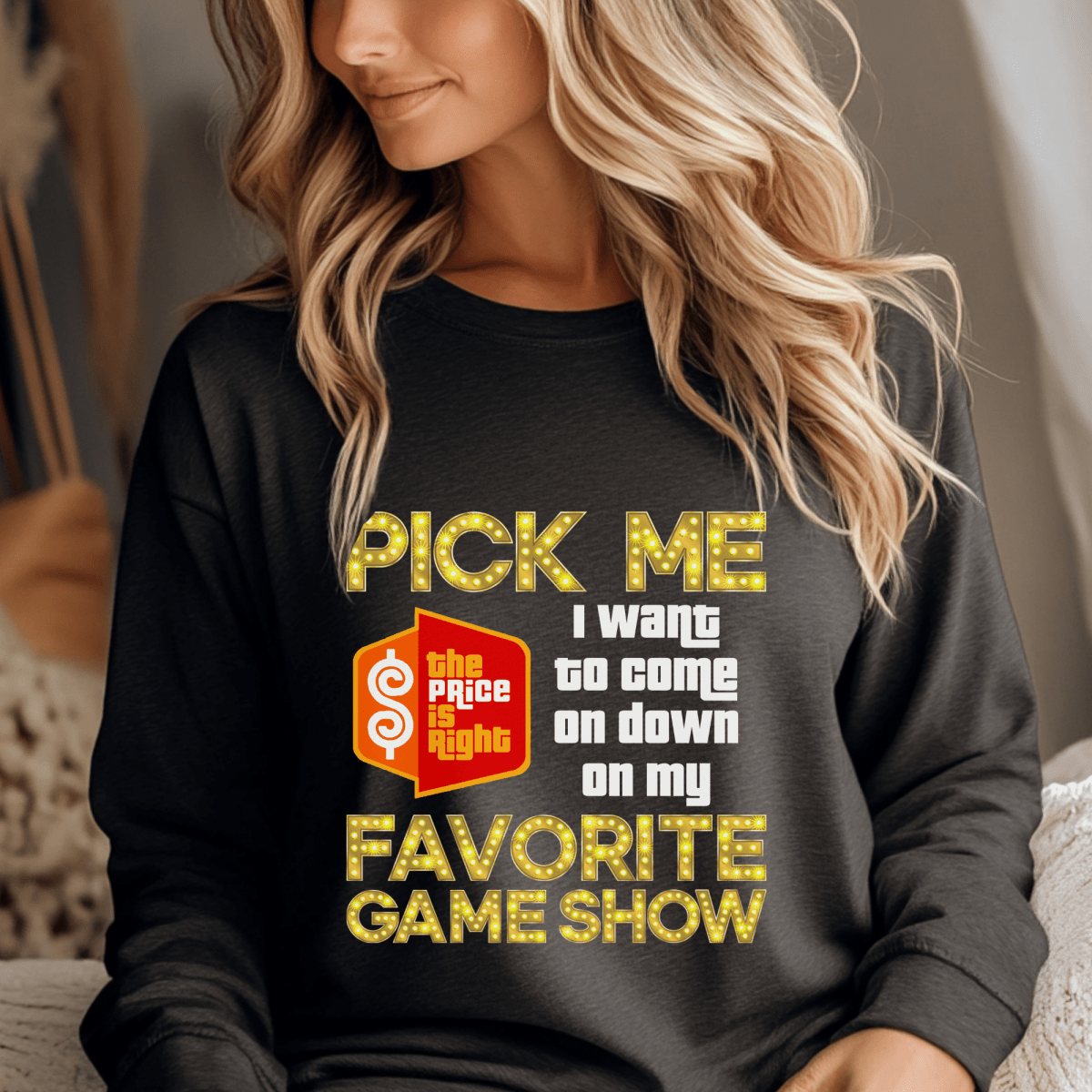 Pick Me I Want to Come on Down on My Favorite Game Show Price is Right Shirt - Dark Grey Heather - S - Long