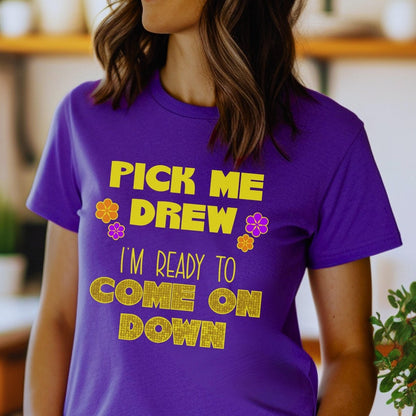 Pick Me I'm Ready to Come On Down Price is Right Shirt, Classic Game Show Tee - Team Purple - XS -