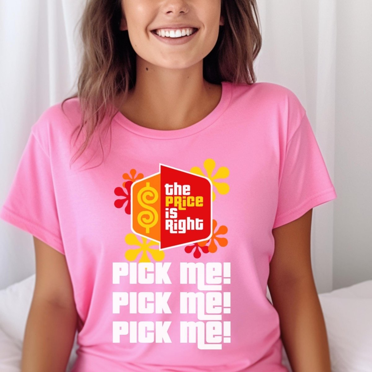 Pick Me Pick Me Pick Me Price is Right Shirt, Funny Retro Game Show Contestant Tee - Charity Pink - XS -