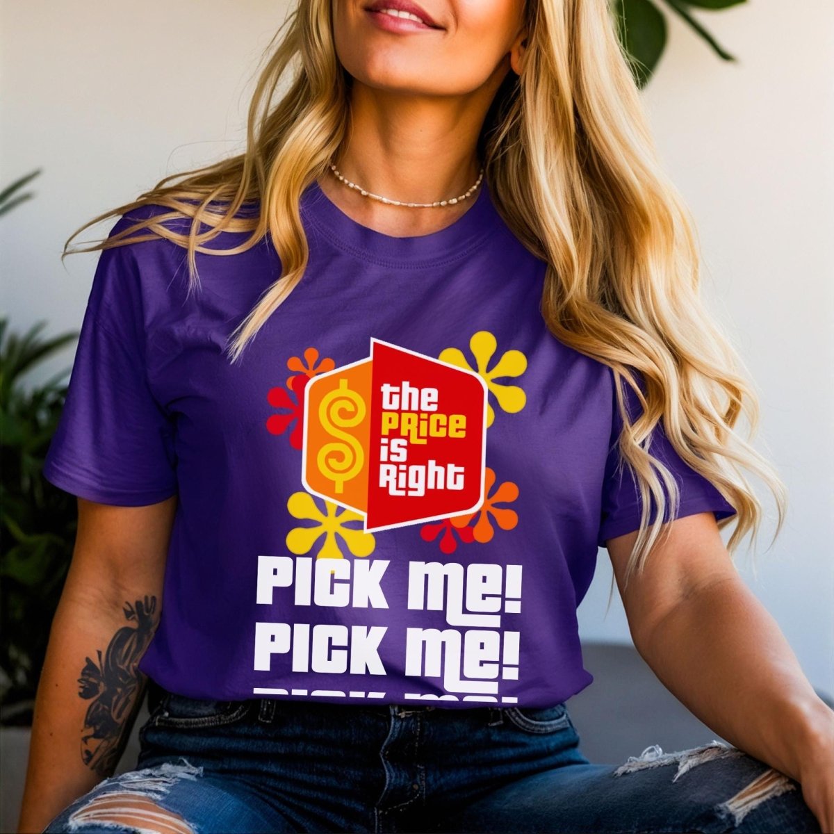 Pick Me Pick Me Pick Me Price is Right Shirt, Funny Retro Game Show Contestant Tee - Team Purple - XS -