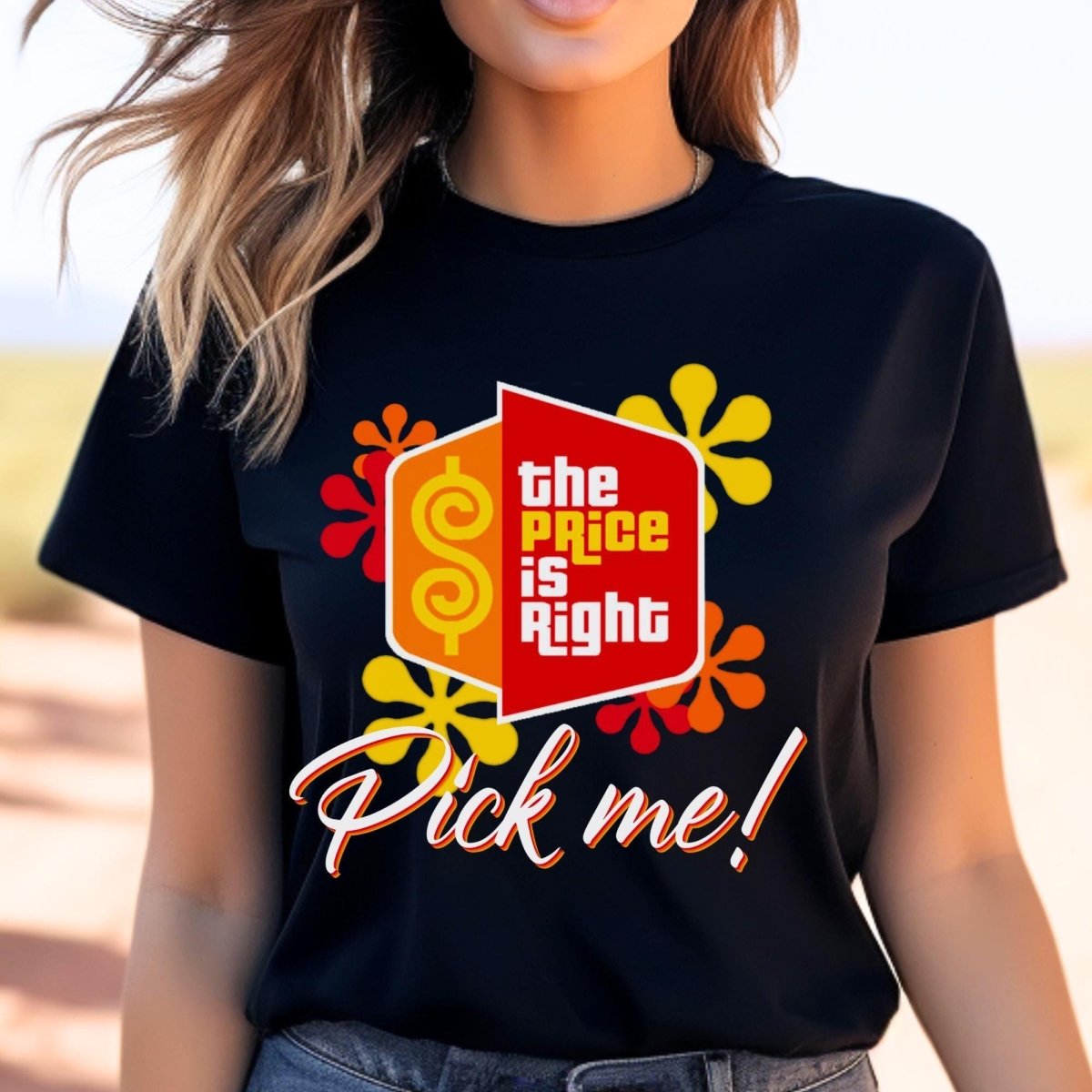 Pick Me Price is Right Shirt with Logo and Retro Flowers, Come on Down Fan Gift - Black - XS -