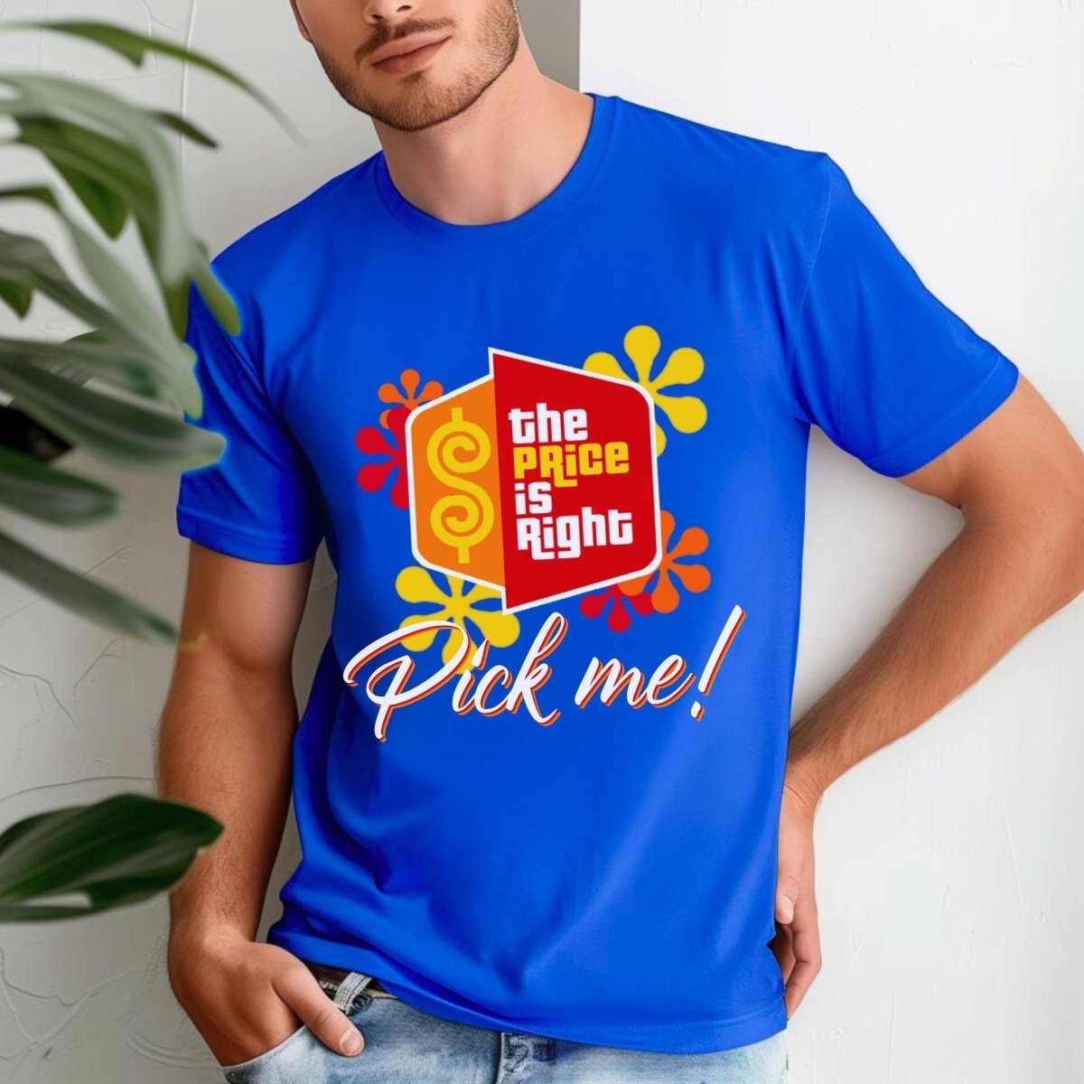 Pick Me Price is Right Shirt with Logo and Retro Flowers, Come on Down Fan Gift - True Royal - XS -