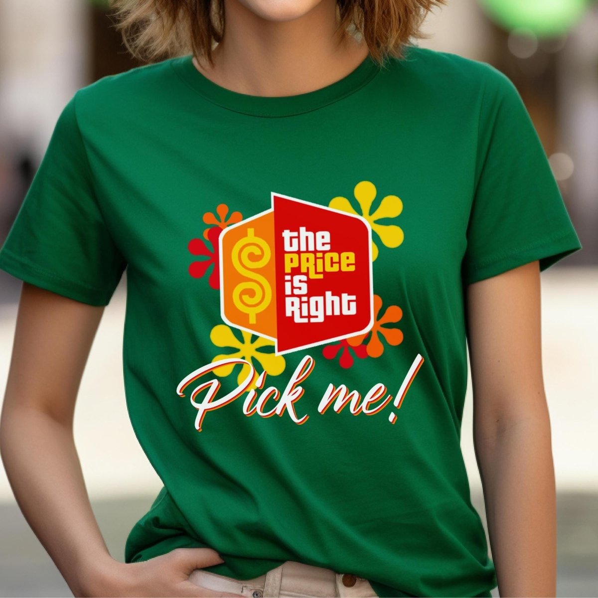 Pick Me Price is Right Shirt with Logo and Retro Flowers, Come on Down Fan Gift - Kelly - XS -