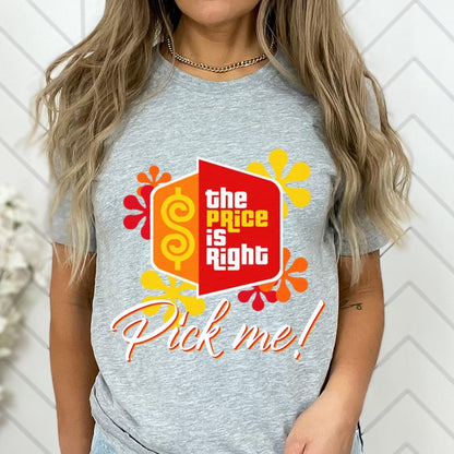 Pick Me Price is Right Shirt with Logo and Retro Flowers, Come on Down Fan Gift - Athletic Heather - XS -