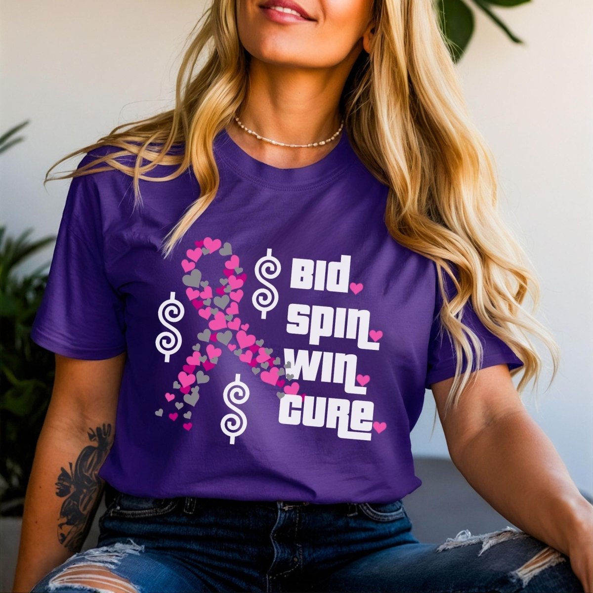 Price is Right Bid Spin Win Cure Shirt, Breast Cancer Awareness Tee, Pink Ribbon Fan Gift - Team Purple - XS -