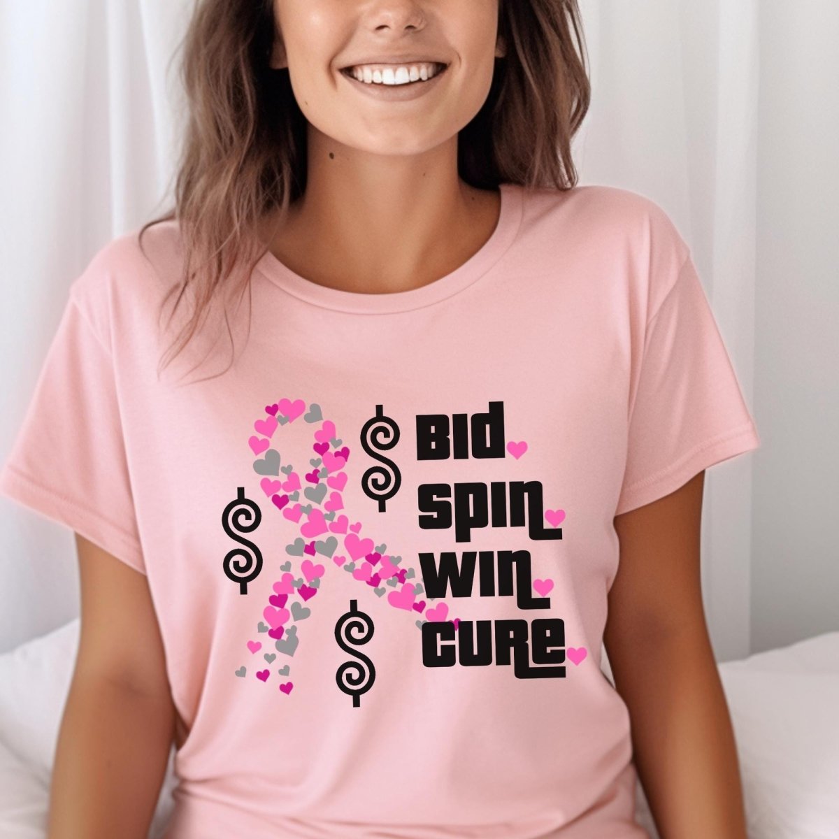 Price is Right Bid Spin Win Cure Shirt, Breast Cancer Awareness Tee, Pink Ribbon Fan Gift - Pink - XS -