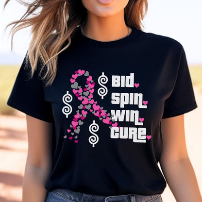 Price is Right Bid Spin Win Cure Shirt, Breast Cancer Awareness Tee, Pink Ribbon Fan Gift - Black - XS -