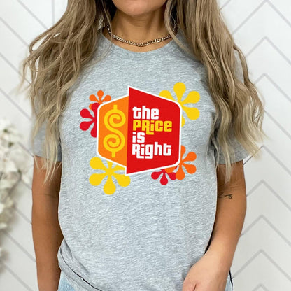 Price is Right Shirt with Retro Flowers and Logo in Short and Long Sleeve - Athletic Heather Grey - XS - Short