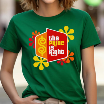 Price is Right Shirt with Retro Flowers and Logo in Short and Long Sleeve - Green - XS - Short
