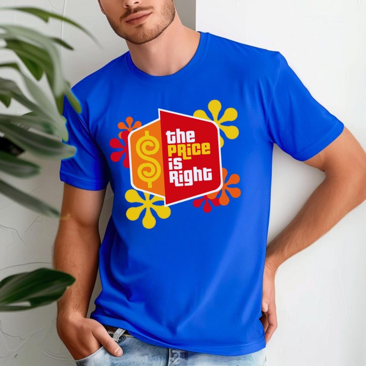 Price is Right Shirt with Retro Flowers and Logo in Short and Long Sleeve - Blue - XS - Short
