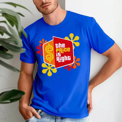 Price is Right Shirt with Retro Flowers and Logo in Short and Long Sleeve - Blue - XS - Short
