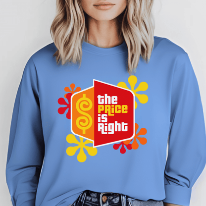 Price is Right Shirt with Retro Flowers and Logo in Short and Long Sleeve - Carolina Blue - S - Long