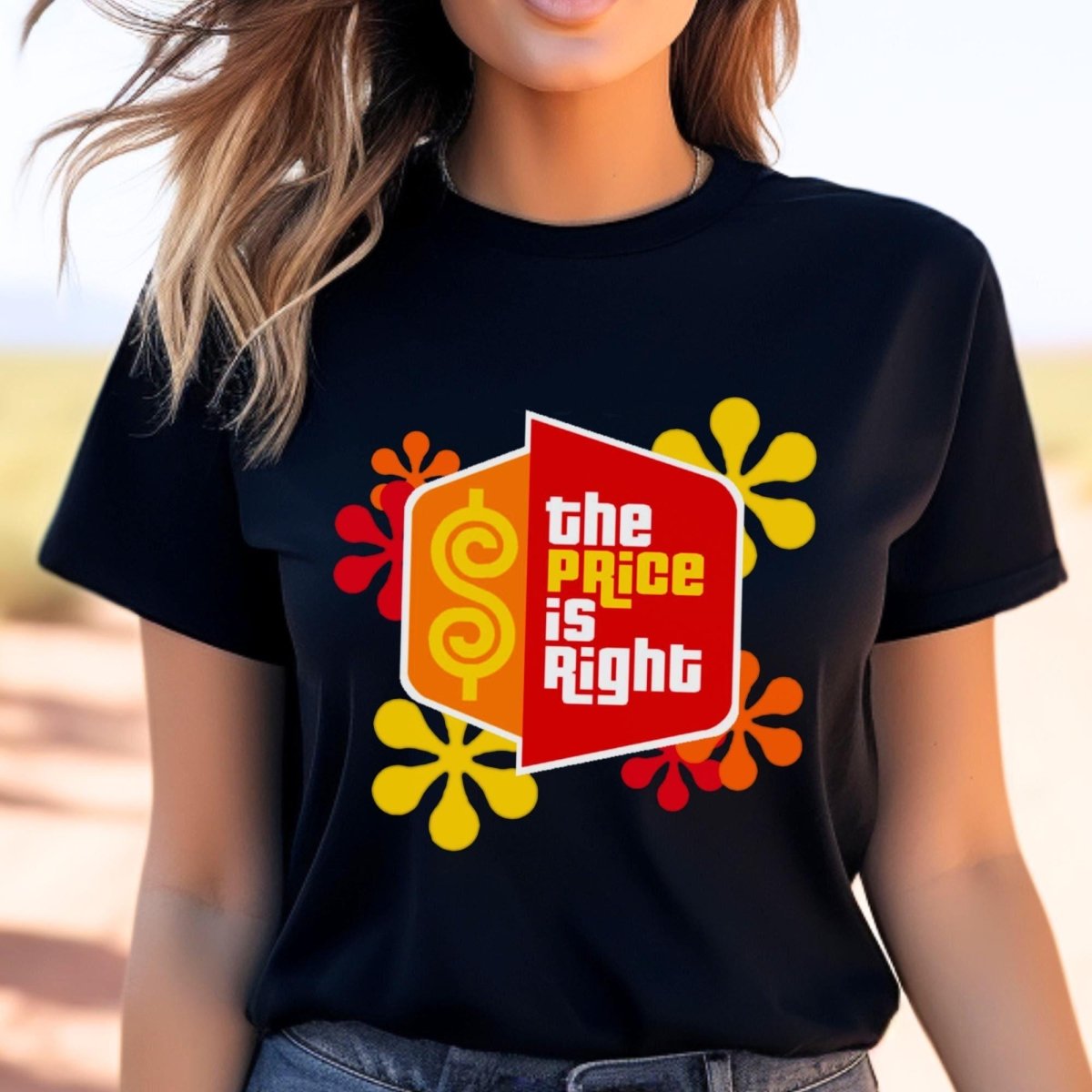 Price is Right Shirt with Retro Flowers and Logo in Short and Long Sleeve - Black - XS - Short