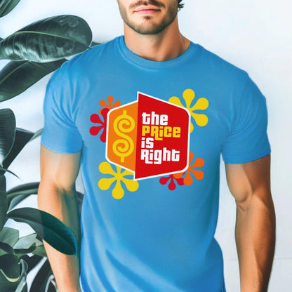 Price is Right Shirt with Retro Flowers and Logo in Short and Long Sleeve - Aqua - XS - Short