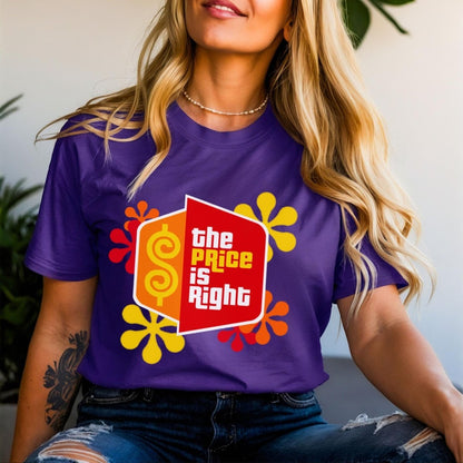 Price is Right Shirt with Retro Flowers and Logo in Short and Long Sleeve - Purple - XS - Short