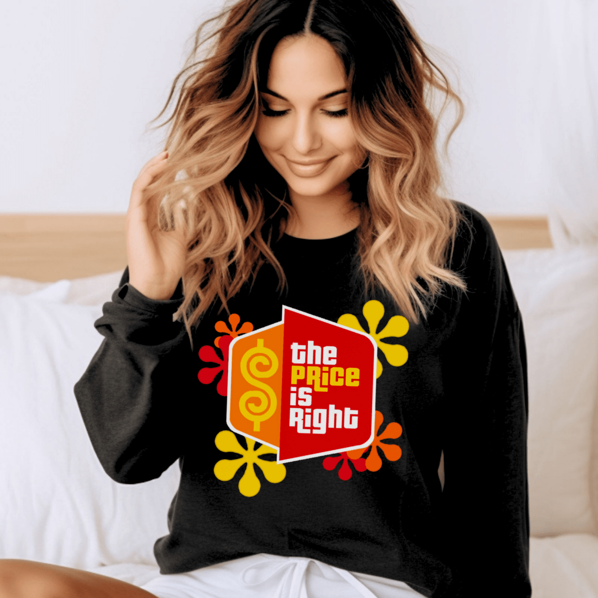 Price is Right Shirt with Retro Flowers and Logo in Short and Long Sleeve - Black - S - Long
