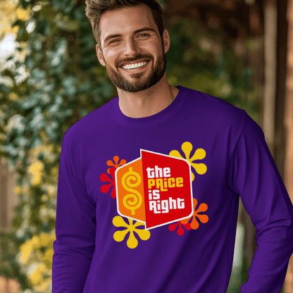 Price is Right Shirt with Retro Flowers and Logo in Short and Long Sleeve - Purple - S - Long