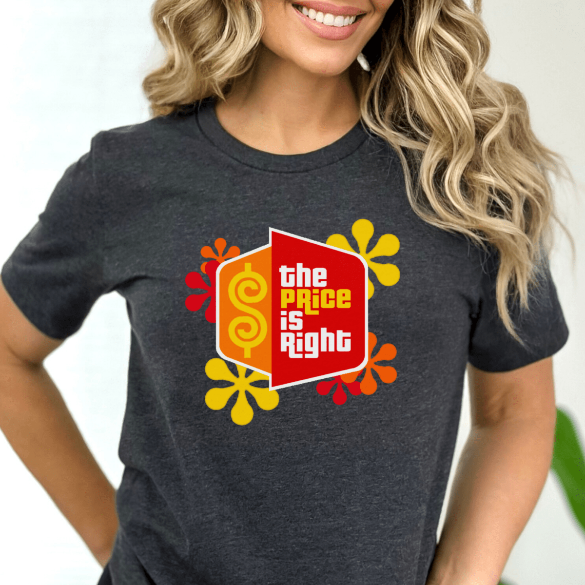 Price is Right Shirt with Retro Flowers and Logo in Short and Long Sleeve - Dark Grey Heather - XS - Short