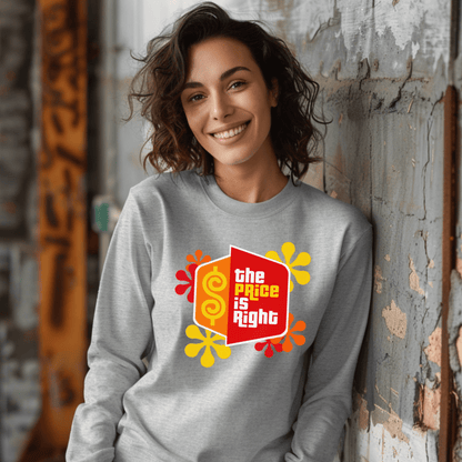 Price is Right Shirt with Retro Flowers and Logo in Short and Long Sleeve - Athletic Heather Grey - S - Long