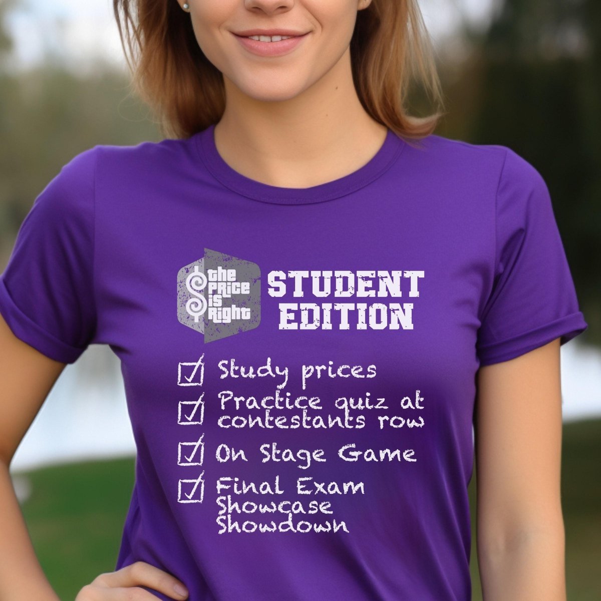 Price is Right Student Edition Shirt, College Come On Down Tee, Retro TV Game Show Tee - Team Purple - XS -