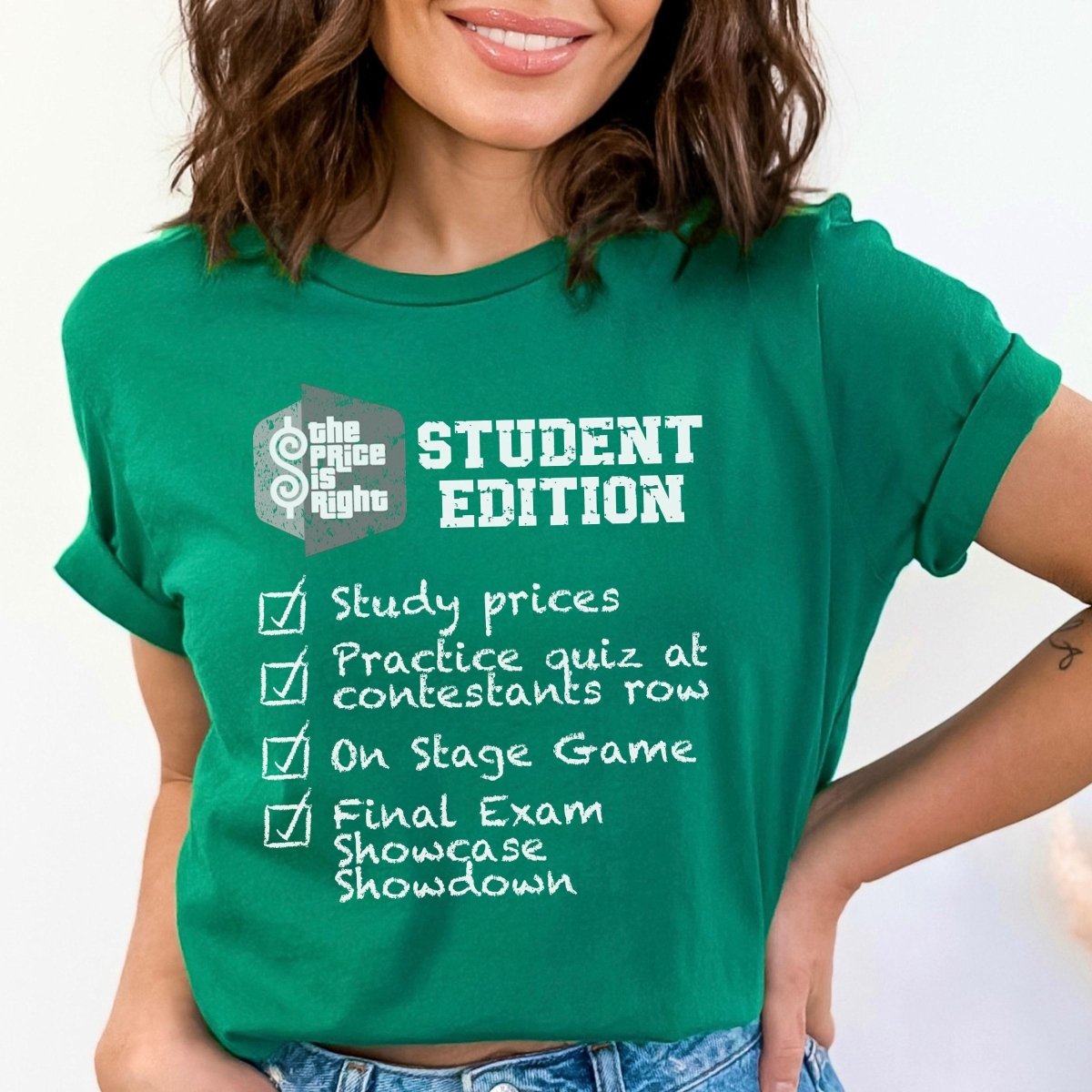 Price is Right Student Edition Shirt, College Come On Down Tee, Retro TV Game Show Tee - Kelly - XS -