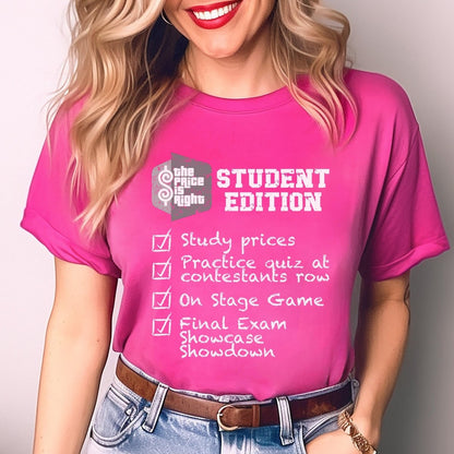Price is Right Student Edition Shirt, College Come On Down Tee, Retro TV Game Show Tee - Berry - XS -