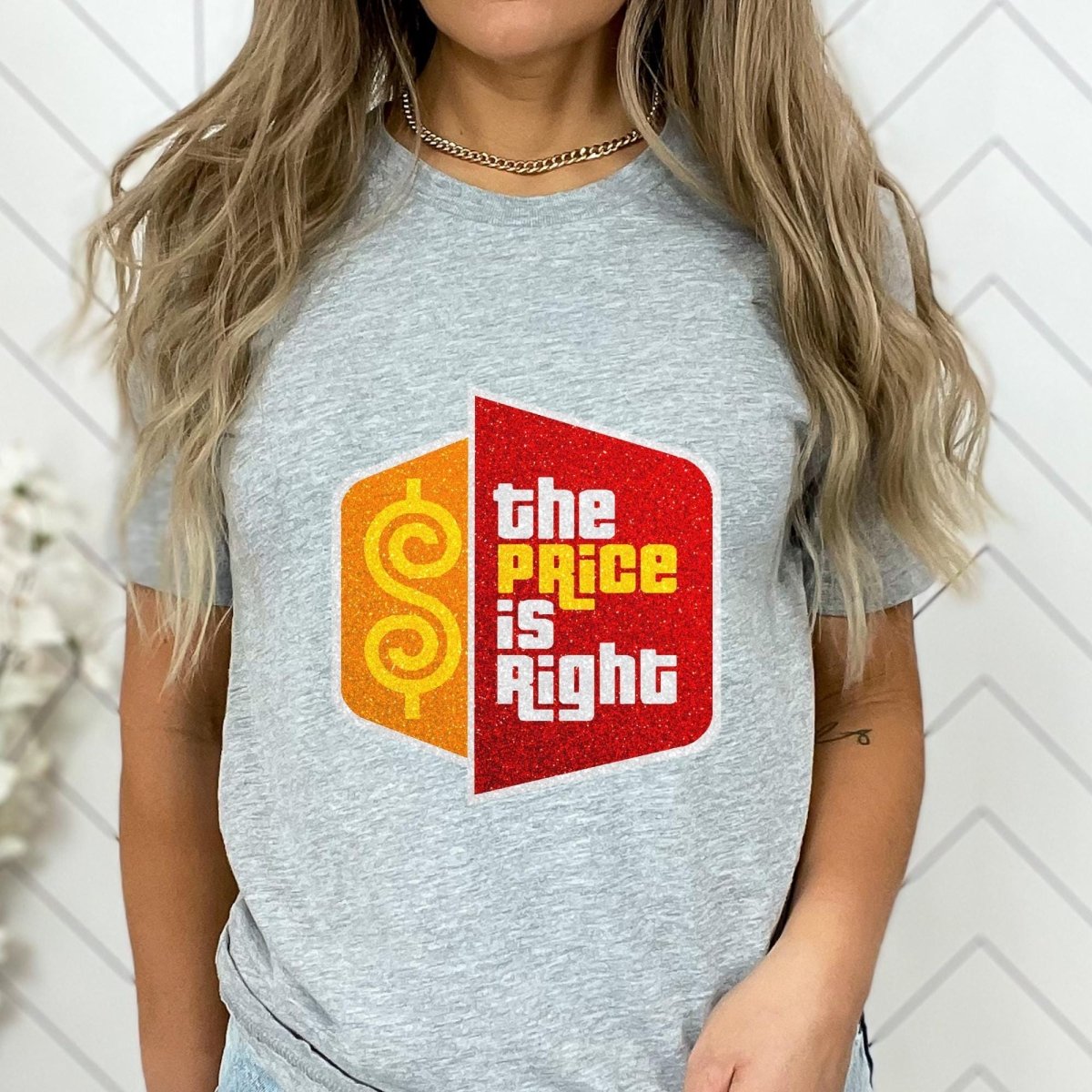 Price is Right Super Fan Shirt, Mock Glitter Logo Tee - Athletic Heather - XS -