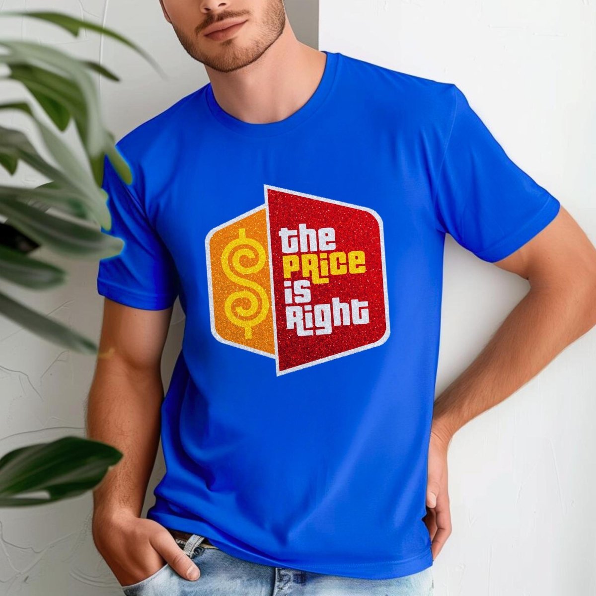 Price is Right Super Fan Shirt, Mock Glitter Logo Tee - True Royal - XS -