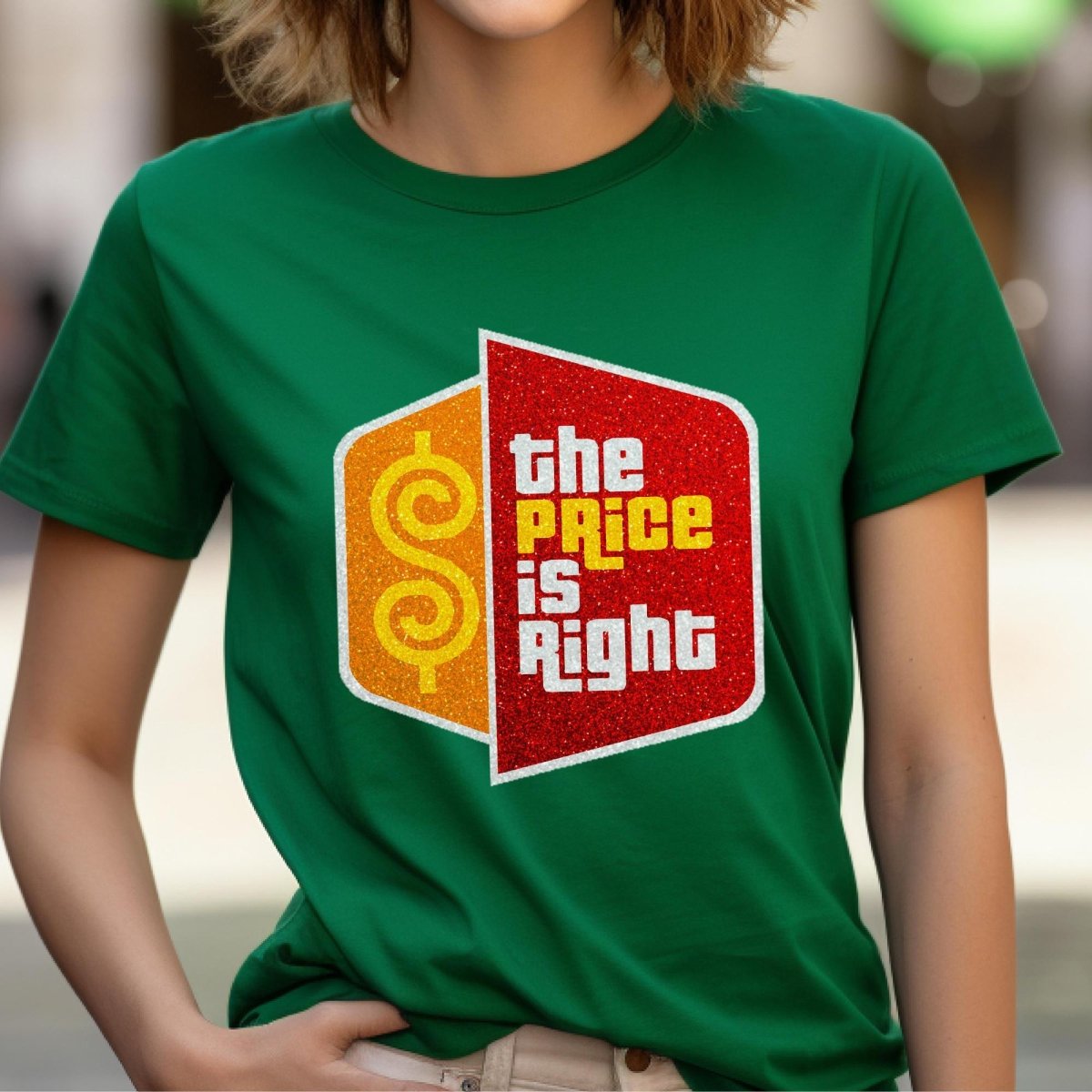 Price is Right Super Fan Shirt, Mock Glitter Logo Tee - Kelly - XS -