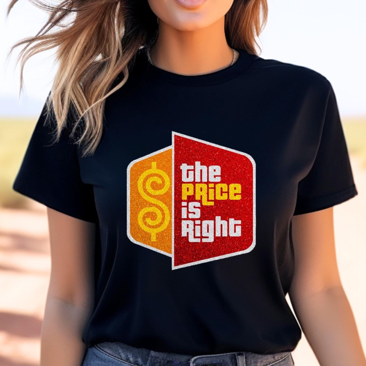 Price is Right Super Fan Shirt, Mock Glitter Logo Tee - Black - XS -