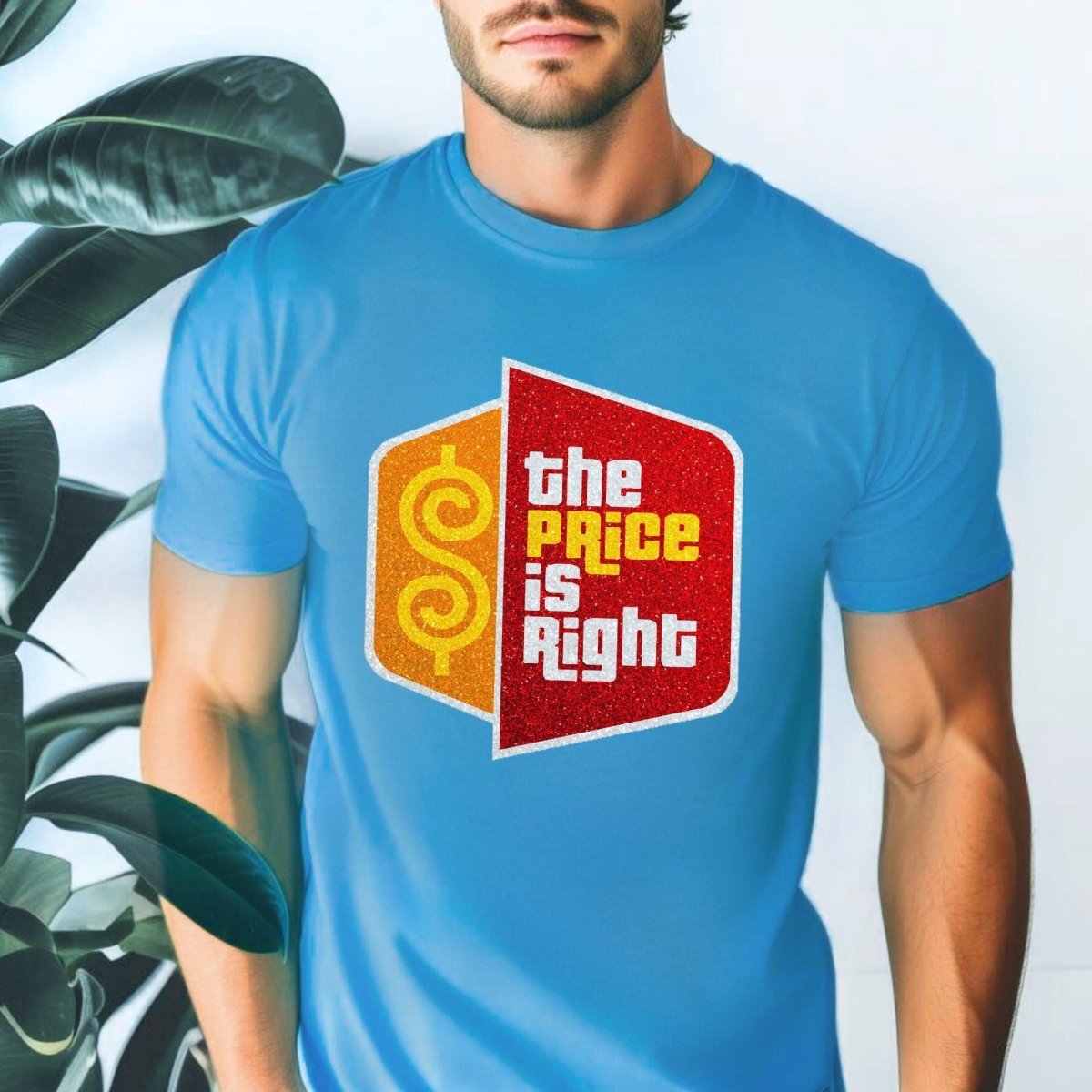 Price is Right Super Fan Shirt, Mock Glitter Logo Tee - Aqua - XS -